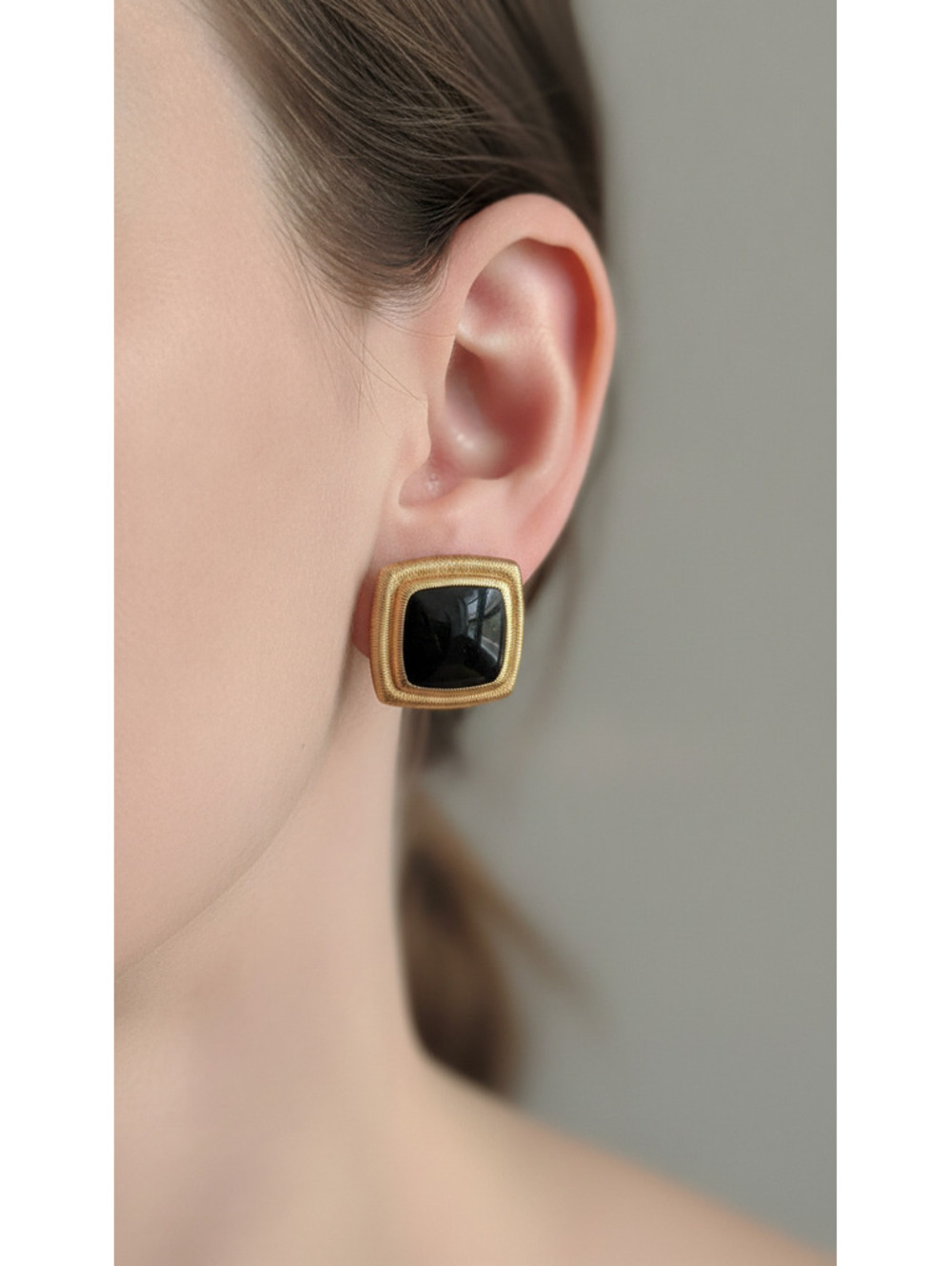 Vintage Napier Black and Gold-Tone Square Clip-On Earrings